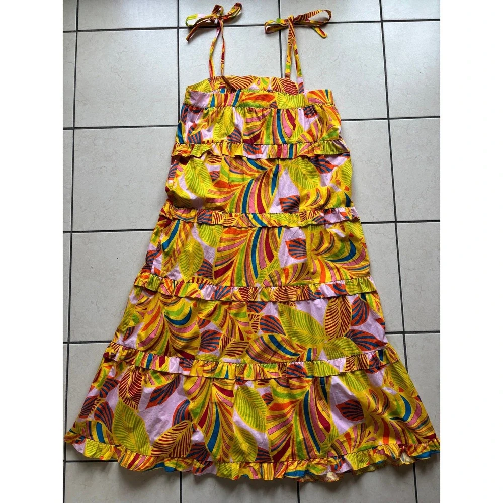 Flora Bea‎ NYC Carey Dress Womens Large Yellow Ruffle Tie Resort NWT